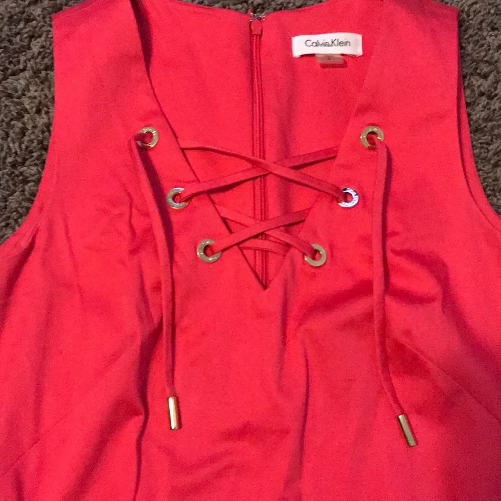 Calvin Klein Coral Lace-Up Sleeveless Shift Dress